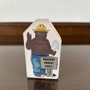 Vintage 1994 The Cat's Meow Village Smokey Bear Prevent Forest Fires Wood Block